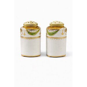 Salt and Pepper Shakers Japan Moriage Porcelain Hand Painted Cork Stopper Pair